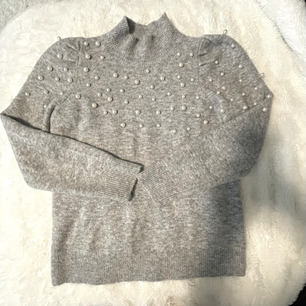 Ann Taylor Embellished Pearl Mock Neck Sweater - Sz S
